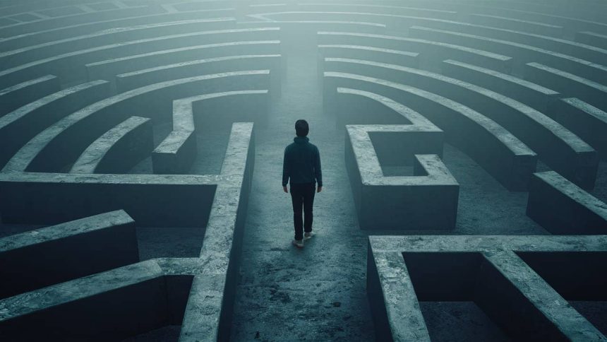 a person walking in a foggy labyrinth symbolizing uyau7ov9tvywkpvdcbr0aa kdn5xyvqqks7y xsnxddog