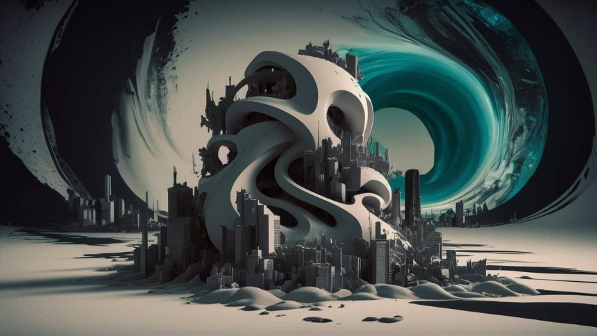 a striking 3d render of a surreal dreamscape where image of a dream that is censored and limited by the unconscious