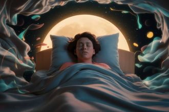 a stunning 3d render of a person lying on a bed sonno profondo