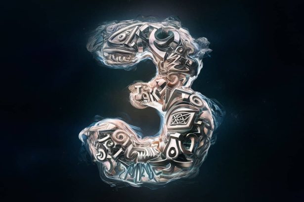 a surreal and mesmerizing 3d render of the number