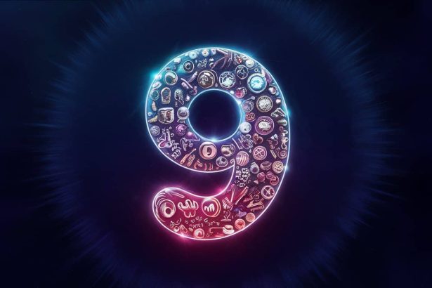 number 9 logo width oniric symbols typography 3d
