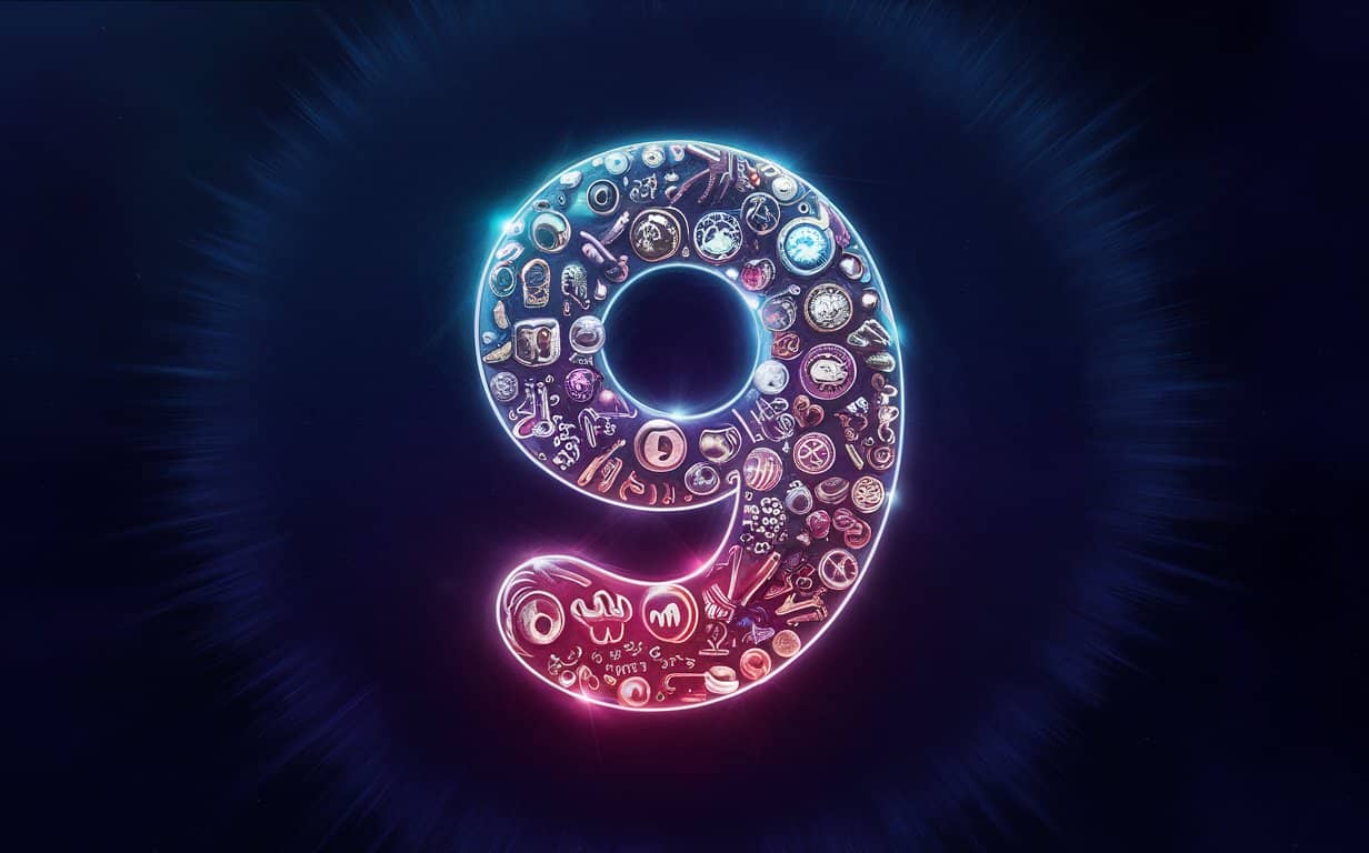 number 9 logo width dreamlike symbols typography 3d