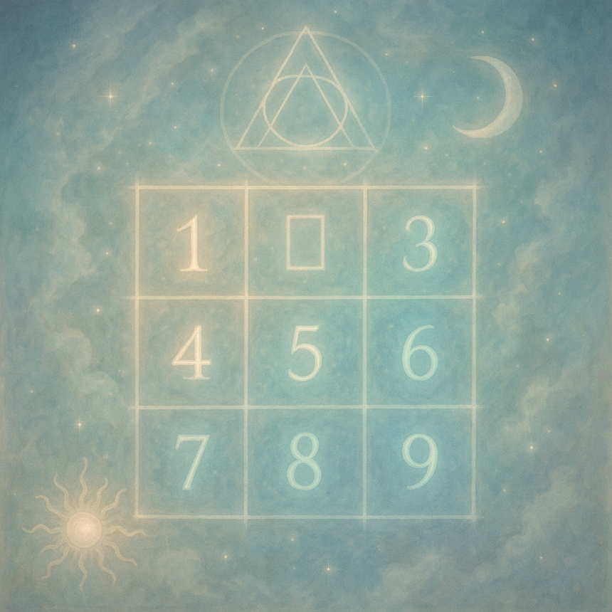 Numerical table with abstract symbols and light blue background