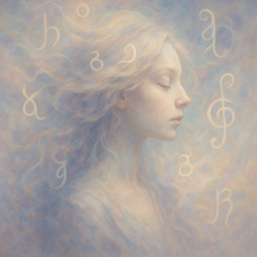 Ethereal portrait of a girl with flowing hair.